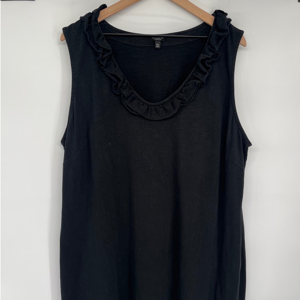 Talbots Dress Womens 3XP Black Ruffle Neck Sleeveless Heavyweight Cotton Shift - Picture 2 of 7